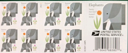 USA Elephants booklet of 20 Forever stamps 2022