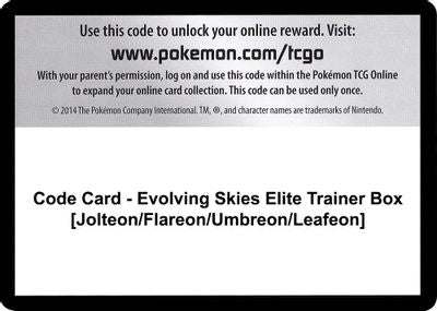 Code Card - Evolving Skies Elite Trainer Box [Jolteon/Flareon/Umbreon/Leafeon] SWSH07: Evolving Skies